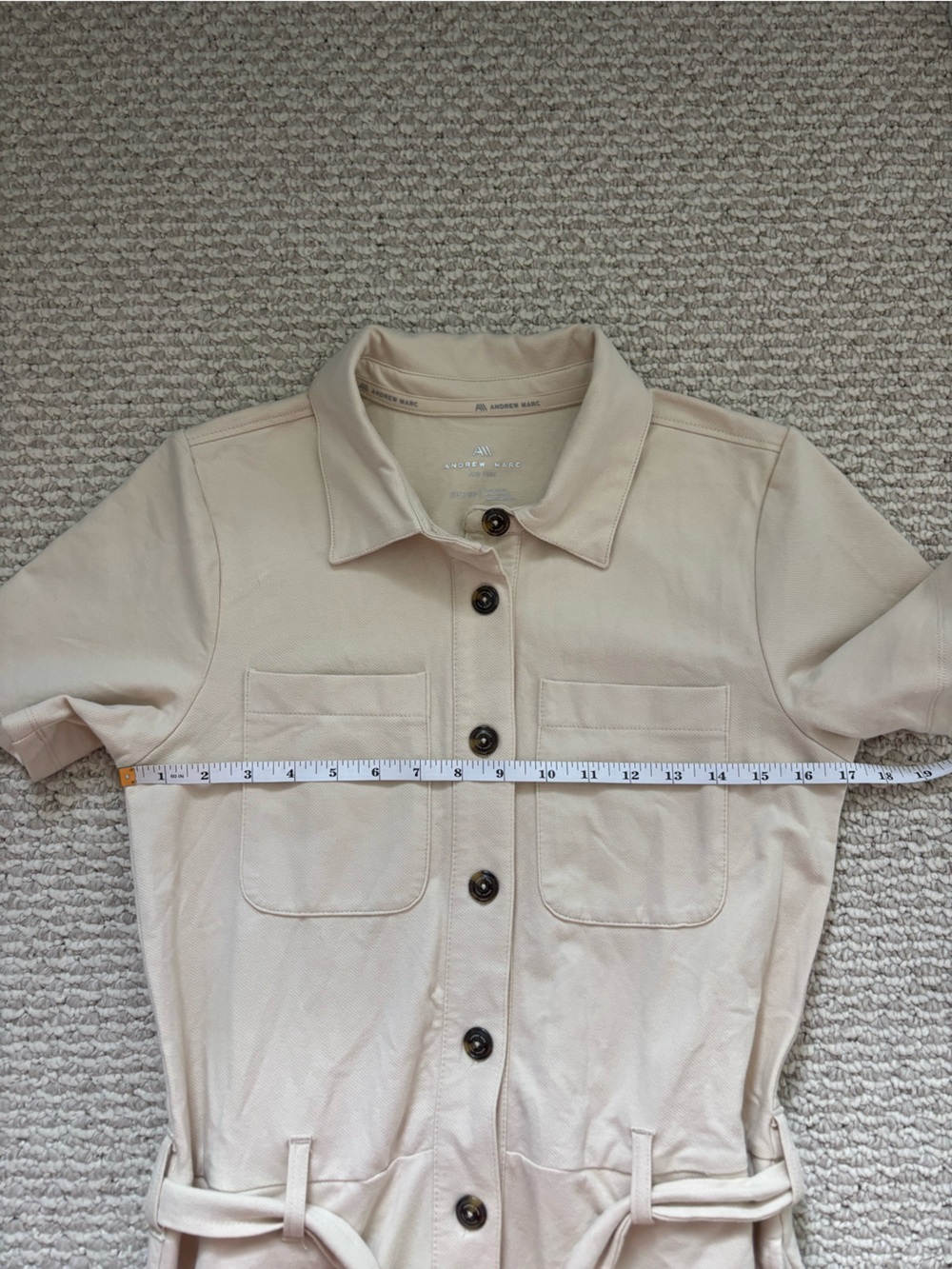Andrew Marc Twill Romper Women’s Size Size Small Sand Short Sleeve Pockets NEW - Picture 6 of 7